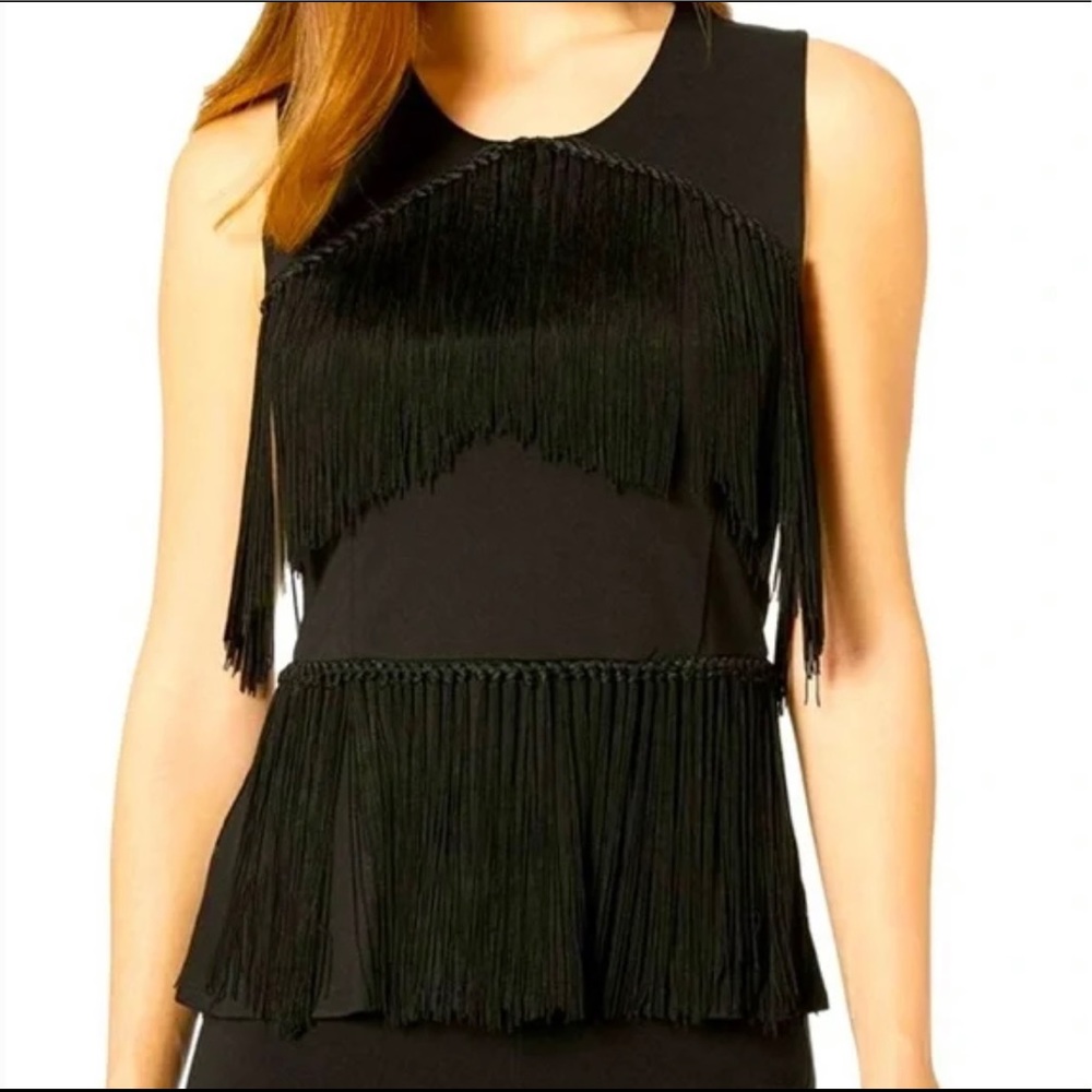 BCBGMaxAzria Black Sleeveless Fringe Tank Top size Small